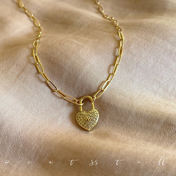 CZ Heart Padlock Necklace - Picture 15 of 15